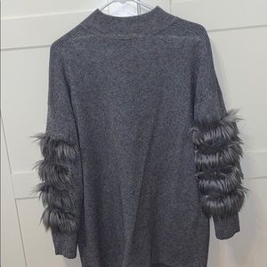 Faux fur sleeve mock neck sweater